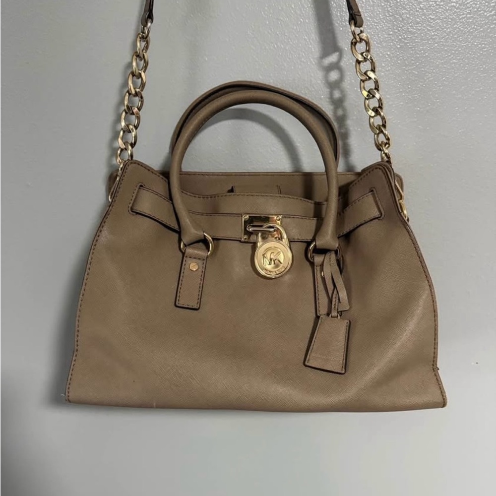 Michael Kors Tan Satchel with Gold Chain
